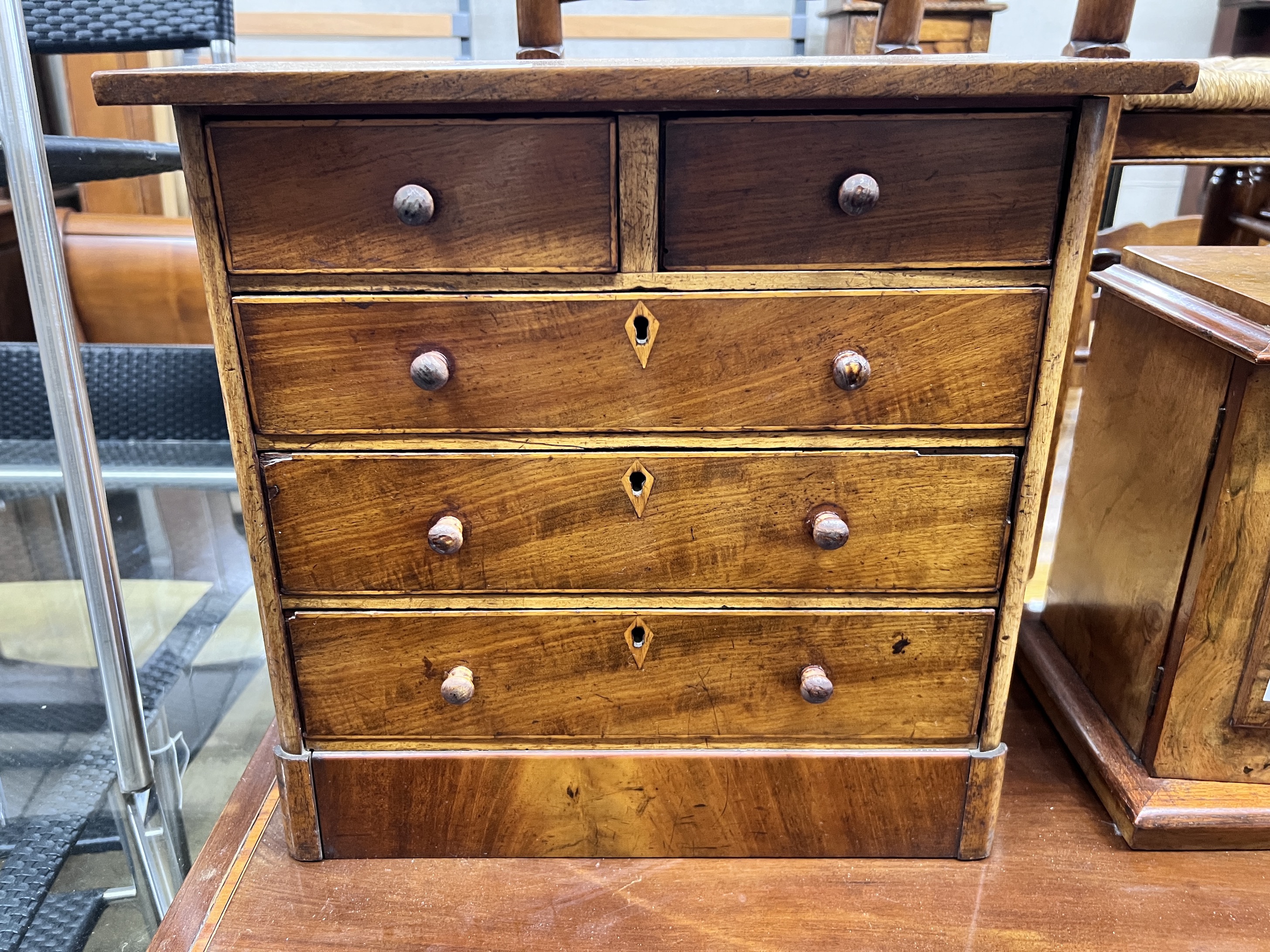 An early Victorian mahogany miniature chest of drawers, width 43cm, height 41cm